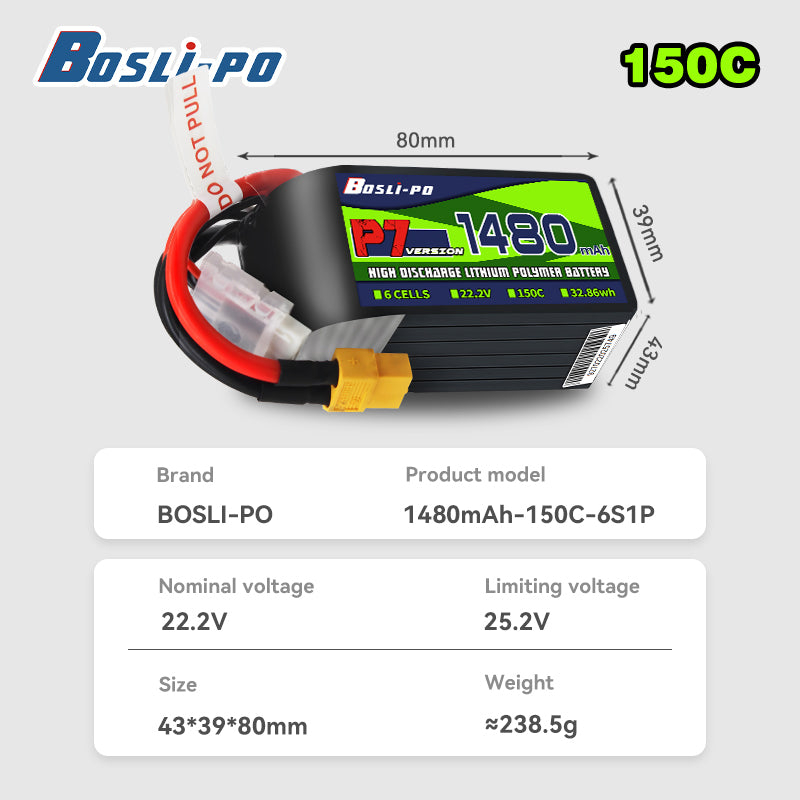 Boslipo P7 Version 1480mAh 150 - Drone Racing Battery recension och pris