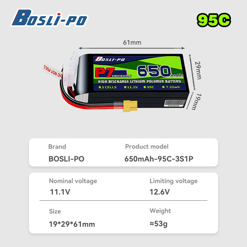 Boslipo P7 Version 650mAh 95C  - Drone Racing Battery recension och pris