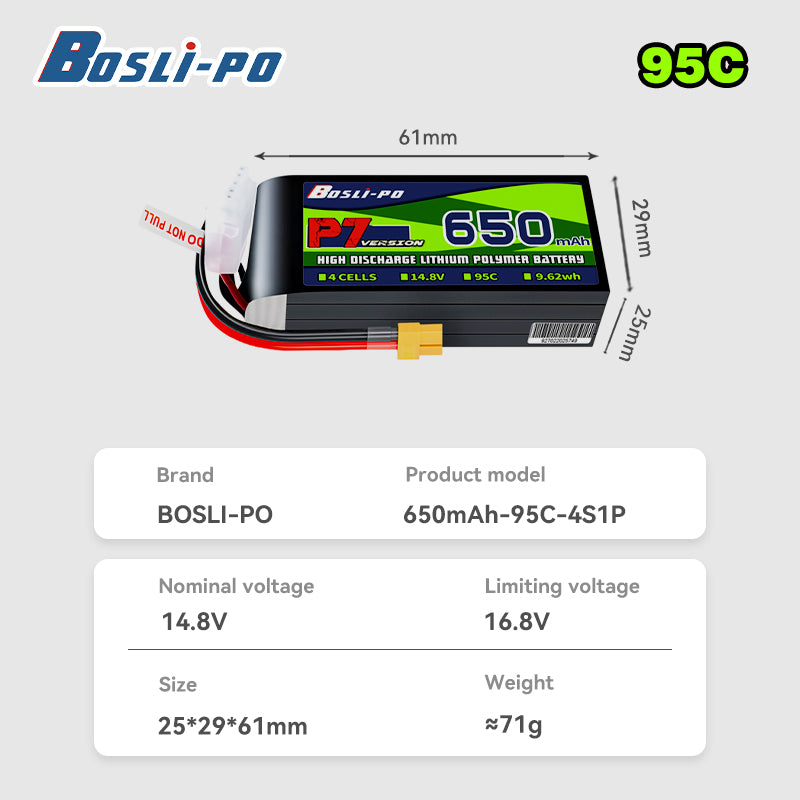 Boslipo P7 Version 650mAh 95C  - Drone Racing Battery recension och pris