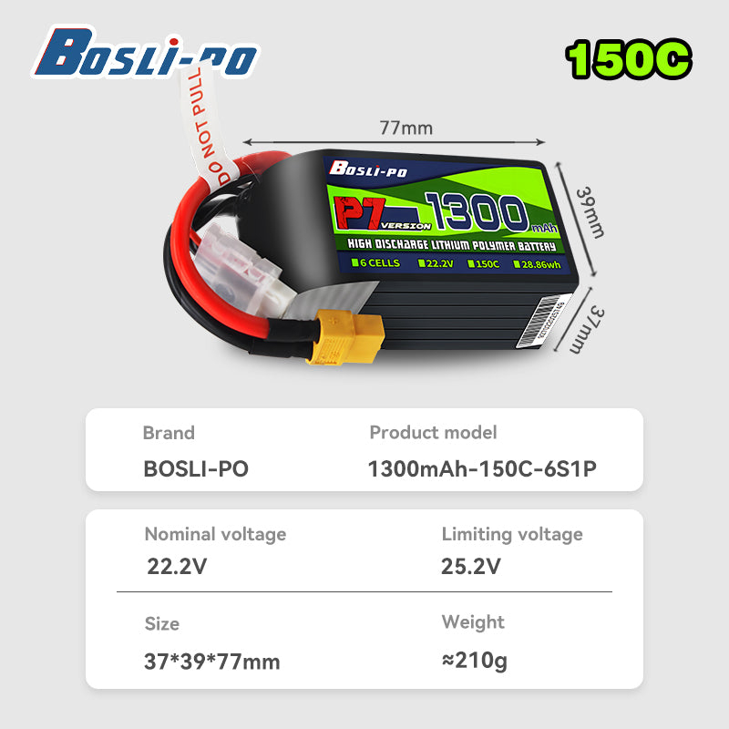 Boslipo P7 1300mAh 150C 4S 6S  - Drone Racing Battery recension och pris